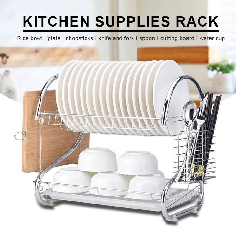

2 Tier Strainer Holder Tray Dish Bowl Drying Rack Drainer Plate Holder Storage Shelf Cup Tableware Bowl Basket Kitchen Accessori