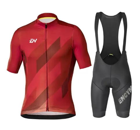 

New 2022 ENCYMO Red Men Cycling Jersey Summer Short Sleeve Set Maillot Bib Shorts Bicycle Clothes Sportwear Shirt Clothing Suit