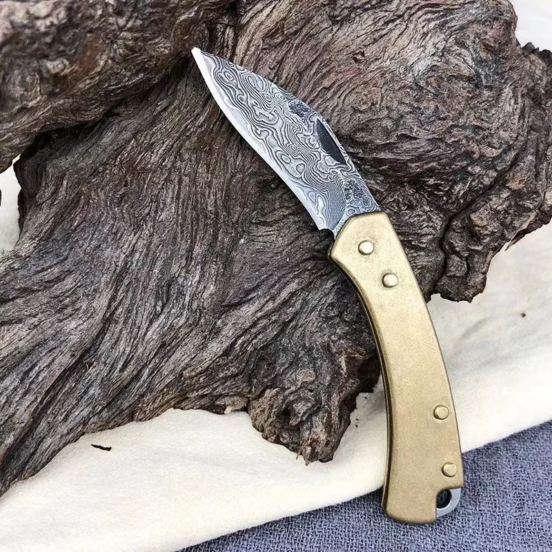

VG10 Damascus Blade High Hardness Brass Handle Folding EDC Portable Camping Survival Tool Utility Knife Pocket Jackknife