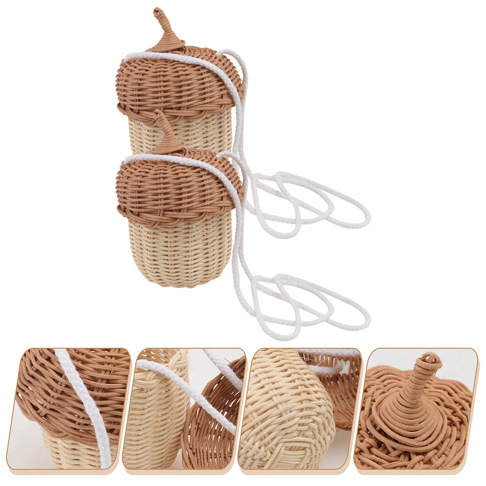 

Bag Kids Basket Crossbody Rattan Handbag Handwoven Bags Woven Small Tote Christmas Purse Beach Shoulder Pinecones Mini Candy