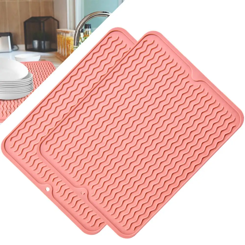 

2pcs Kitchen Draining Mat -in Hole Design Heat Insulation Anti-slip Double-sided Thickened Dish Drying Mat Kitchen Supply