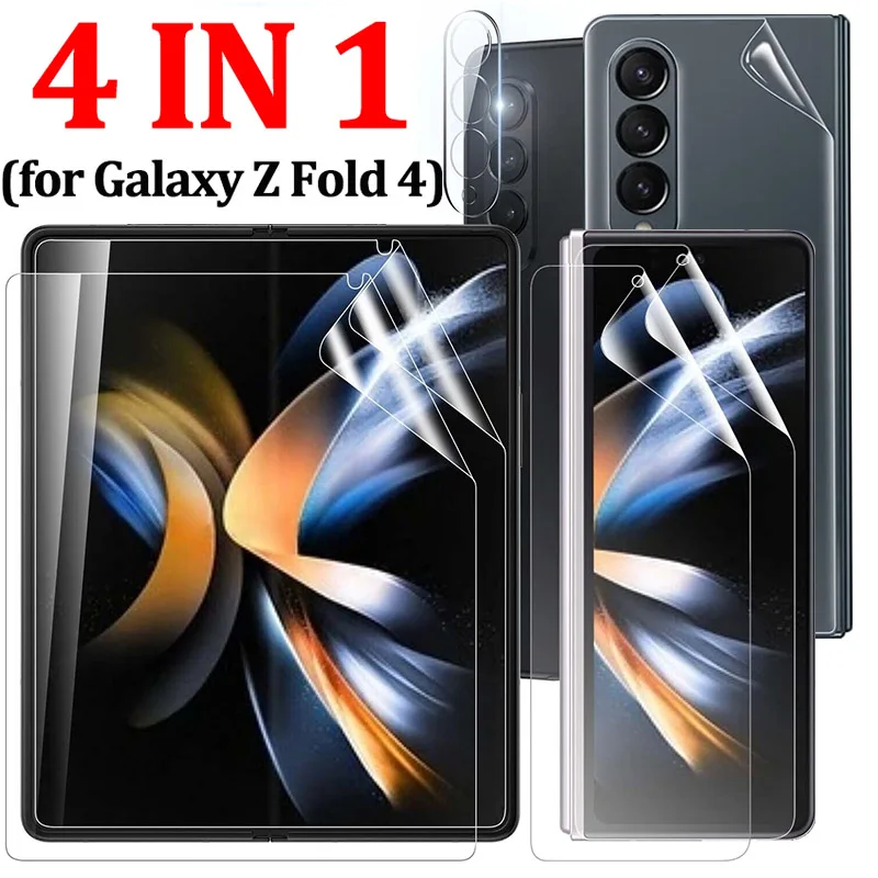 Мягкая Гидрогелевая пленка 4 в 1 для Samsung Galaxy Z Fold 4 Back Front, закаленное стекло для объектива камеры, HD протектор для Galaxy Z Fold4 5G