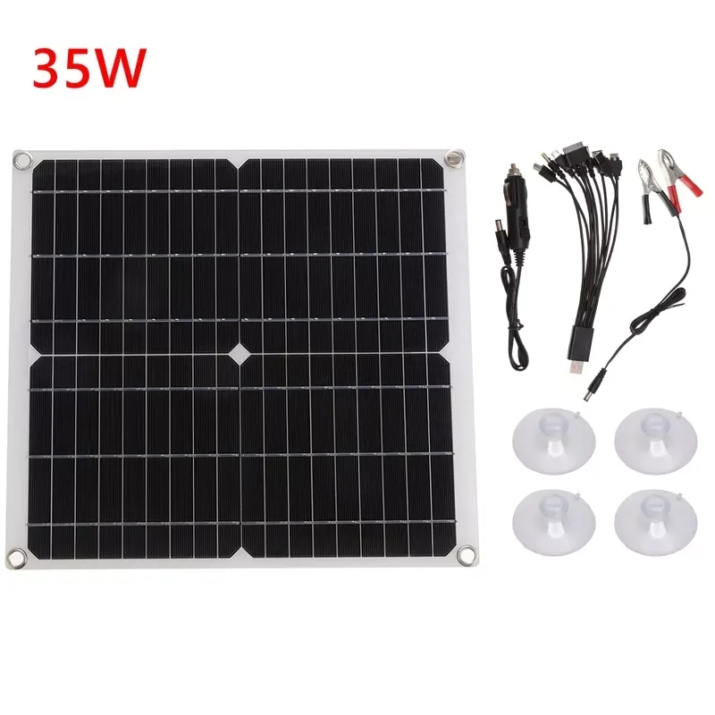 

2023New 35W Solar Panel 5 In1 Double USB Solar Cell Monocrystalline for Outdoor Camping Emergency Light with Car Charger 12V/5V