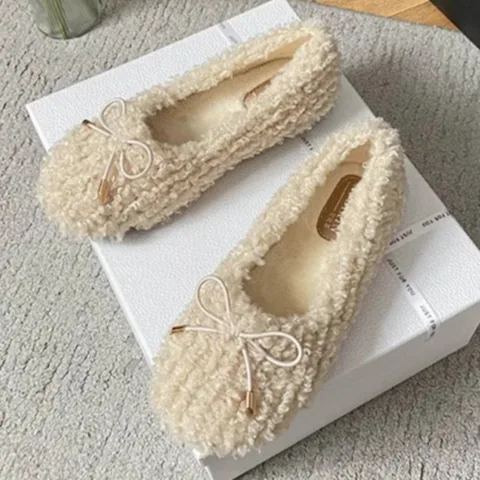 Осень-зима, теплые плюшевые туфли Мэри Джейн, женские декоративные лоферы с милым бантом, легкая удобная женская обувь на мягкой подошве, Zapatos Mujer