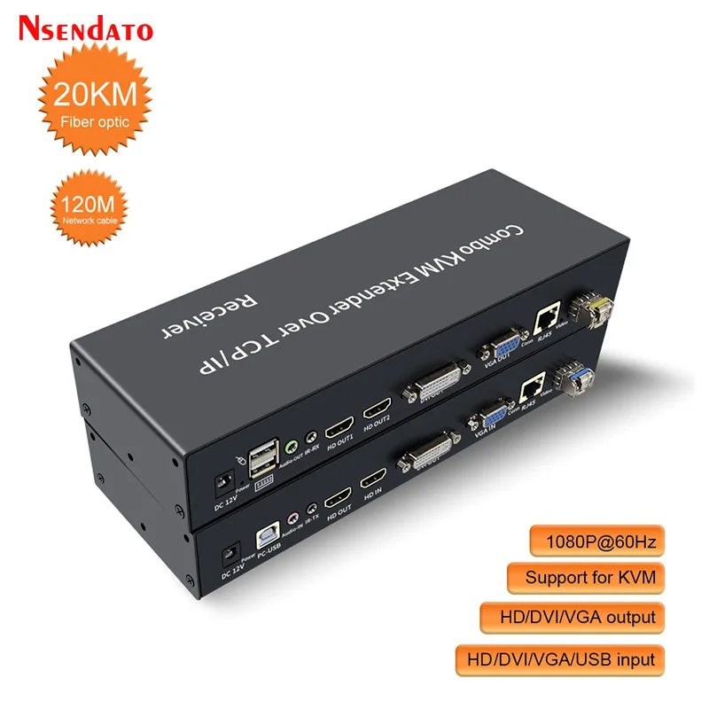 Оптоволоконный удлинитель KVM, 20 км, HDMI, HDMI, DVI, VGA, USB, KVM, удлинитель RJ45, 120 м для клавиатуры и мыши