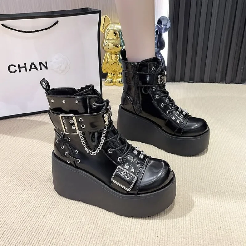 Женские ботинки на танкетке повседневные в стиле панк платформе и каблуке размер