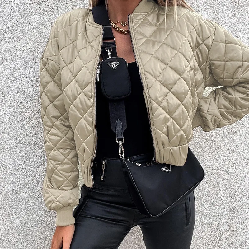 Clothes Women Winter Jacket Women Zipper Casual Diamond Jacket Cotton Wear 2022 Women's Autumn/winter Loose Long-Sleeved Jacket