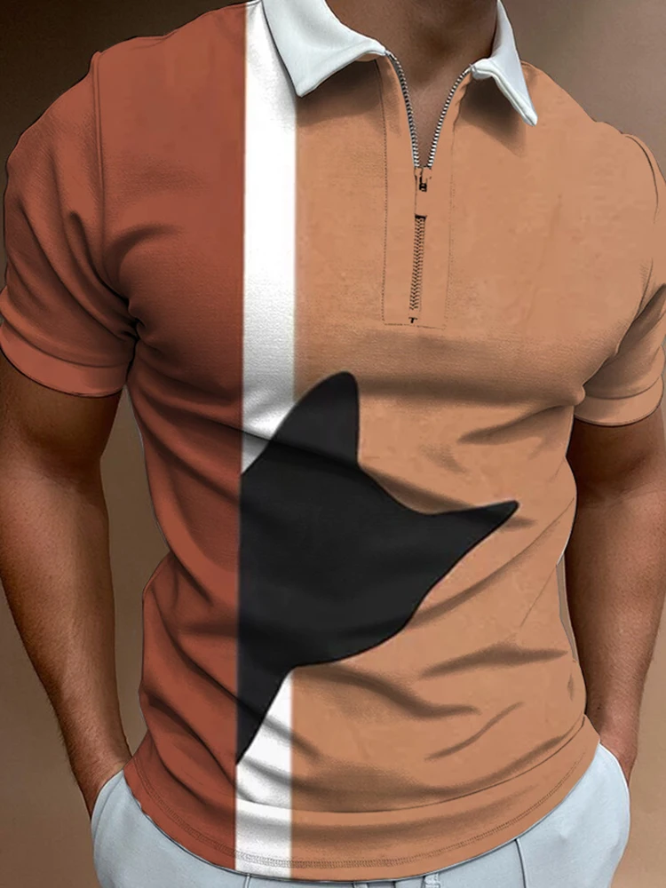 

Мужская футболка с коротким рукавом, отложным воротником и принтом кошки