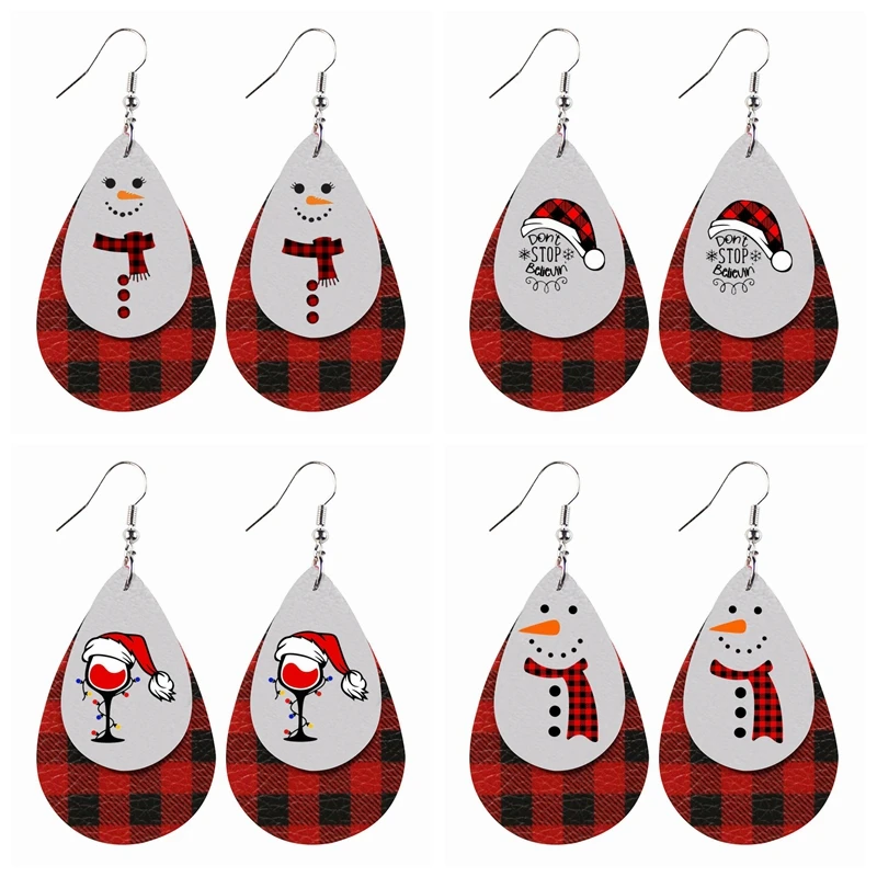 

2023 new buffalo plaid snowwoman earrings for christmas gift