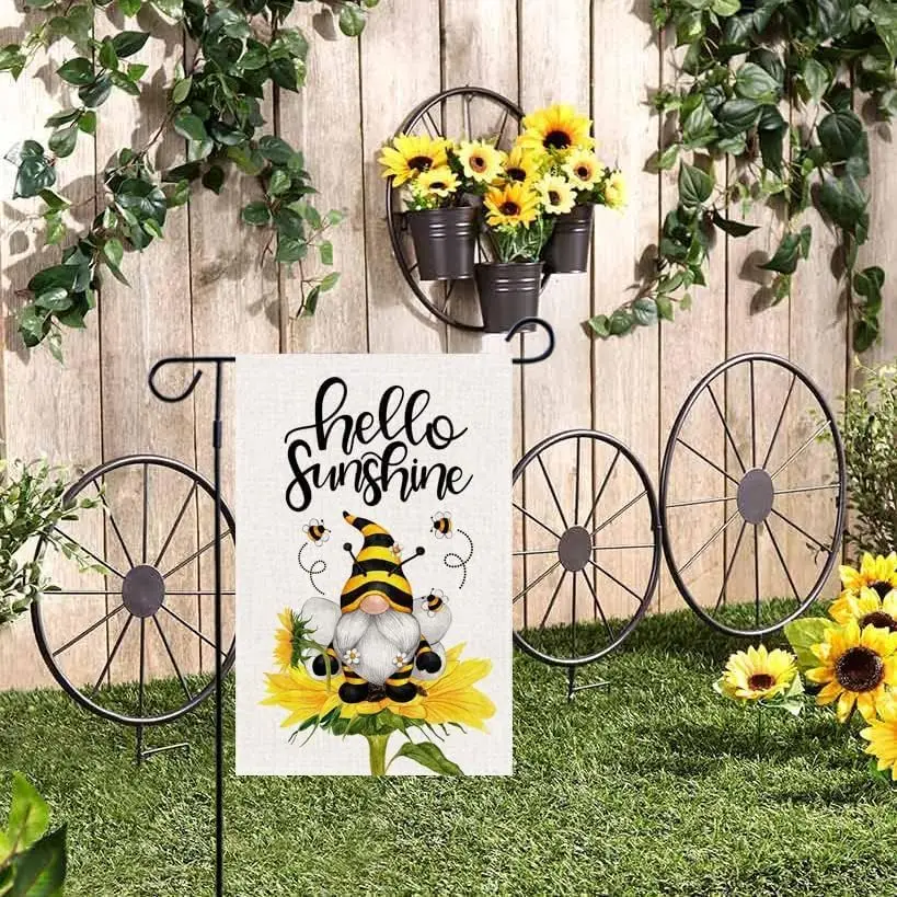 Фото Флаг для сада Baccessor Hello Sunshine Spring Garden с подсолнухами, гномами и пчелами, забавный дизайн, 12,5 x 18 дюймов, двусторонний, из мешковины, для двора, малый, SSL №4