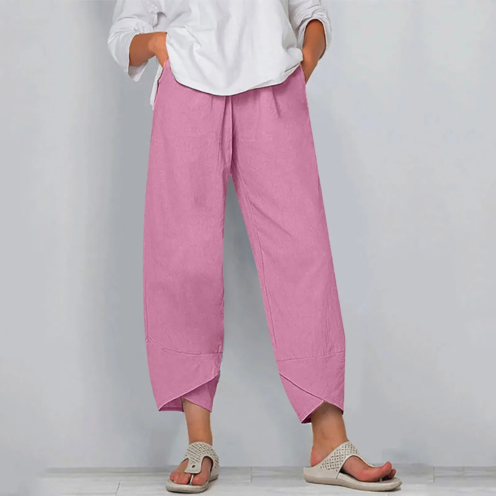 

Womens Work Pants Office Casual Pants Cotton Casual Home Female Women Pants Elastic Waist