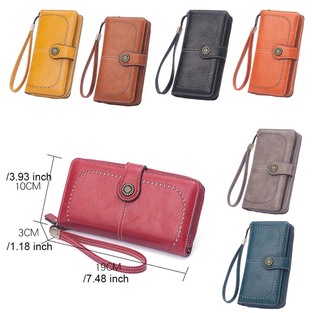 

Luxury Women Wallet Vintage Style Oil Wax PU Purse Hollow Bifold Lady Card Holder Fashion Coins Phone Bag Orange