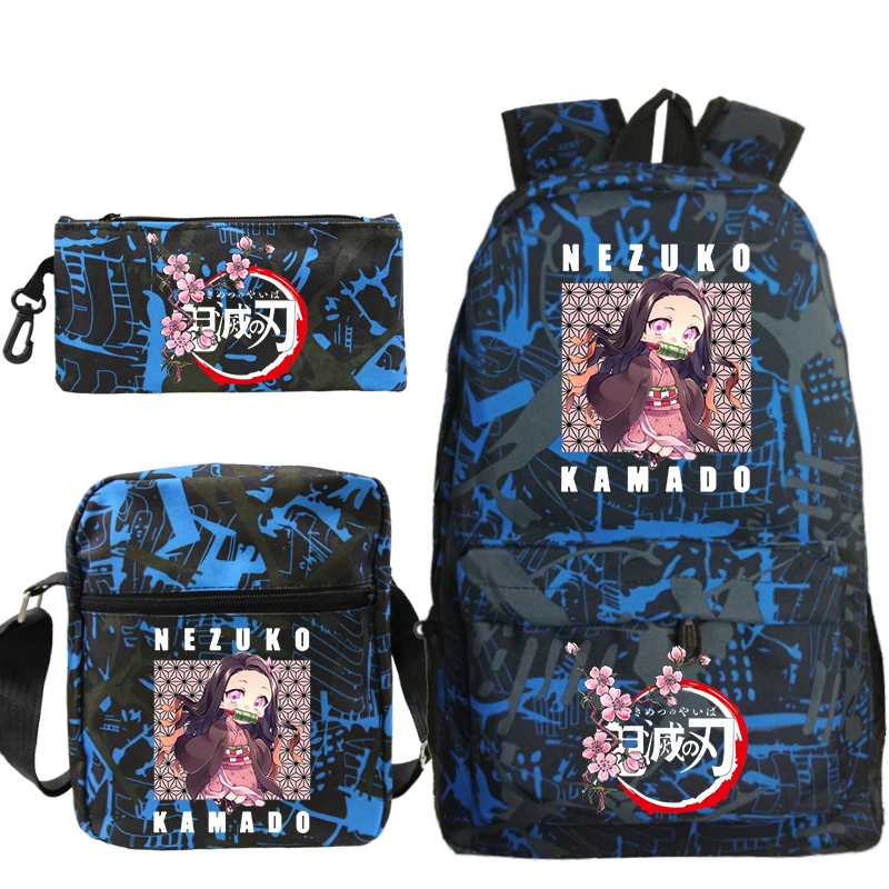 

Anime Demon Slayer Backpack 3 Pcs Set Manga Bookbag for Boys Girls Nezuko Tanjirou Printed School Bag Kimetsu No Yaiba Knapsack