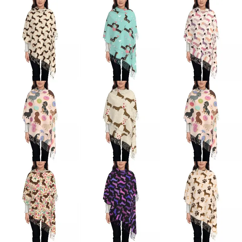 

Stylish Dachshund Sausage Dog Tassel Scarf Women Winter Warm Shawl Wrap Female Animal Puppy Lovers Scarves