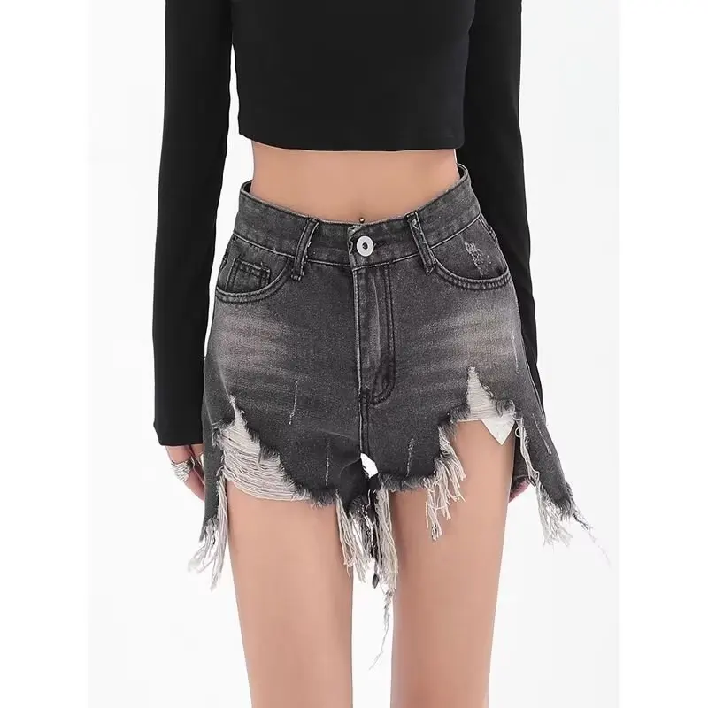

Denim Shorts Women Hole Frayed Summer Hot Girls College All-match Solid Younger Ins Prevalent High Waist Casual Mujer Slender