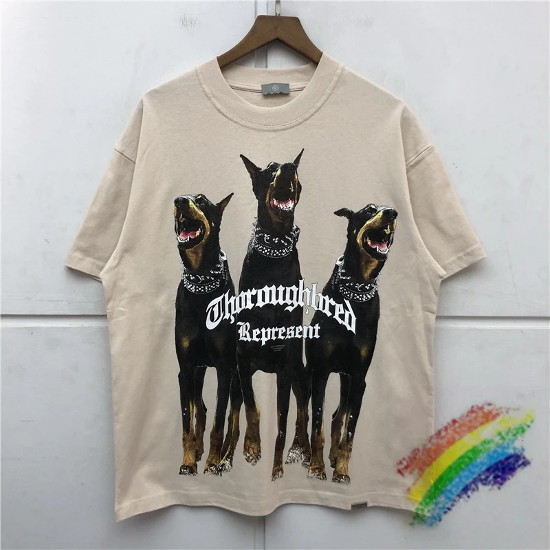 

Vintage White Represent THOROUGHBRED T-shirt Men Women Best Quality Hound Print Represent Tee Washed Short Sleeve Oversize