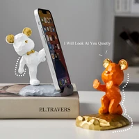 creative bear doll phone stand kawaii room decoration desk accessories home decor accessories figurines for interior gifts