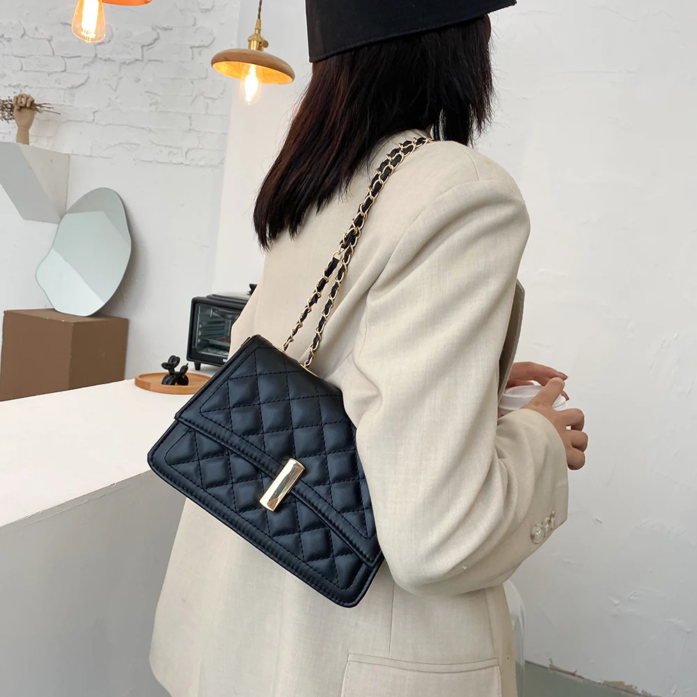 

Модная сумка-мессенджер из искусственной кожи с рисунком в клетку, Женская однотонная Повседневная сумка через плечо, популярная простая Ж...