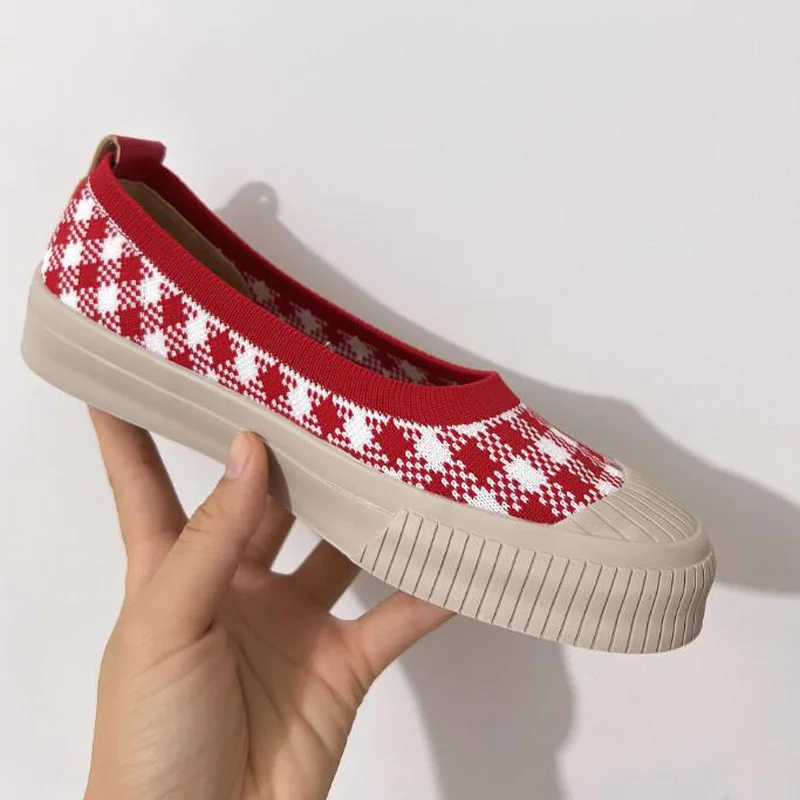 Womens Stretch Knitted Mixed Color Moccasins Breathable Cozy Work Shoes Brief Slip-on Fashion Ladies Flats Light Driving Loafers