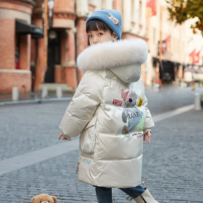 2022 Winter Girls Boys Cute Cartoon Bear Fur Hooded Down Jacket Baby Kids Children Thick Warm Coat Outerwear