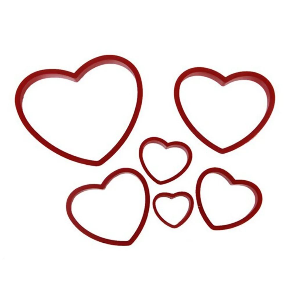 

6 Cookie Molds Heart Shape Fondant Cake Cookie Tools to Craft(Red)