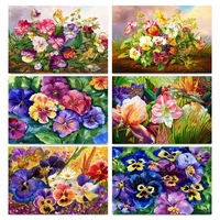 gatyztory diy frame painting by numbers pansy flower acrylic on canvas wall art picture drawing home decor for living room