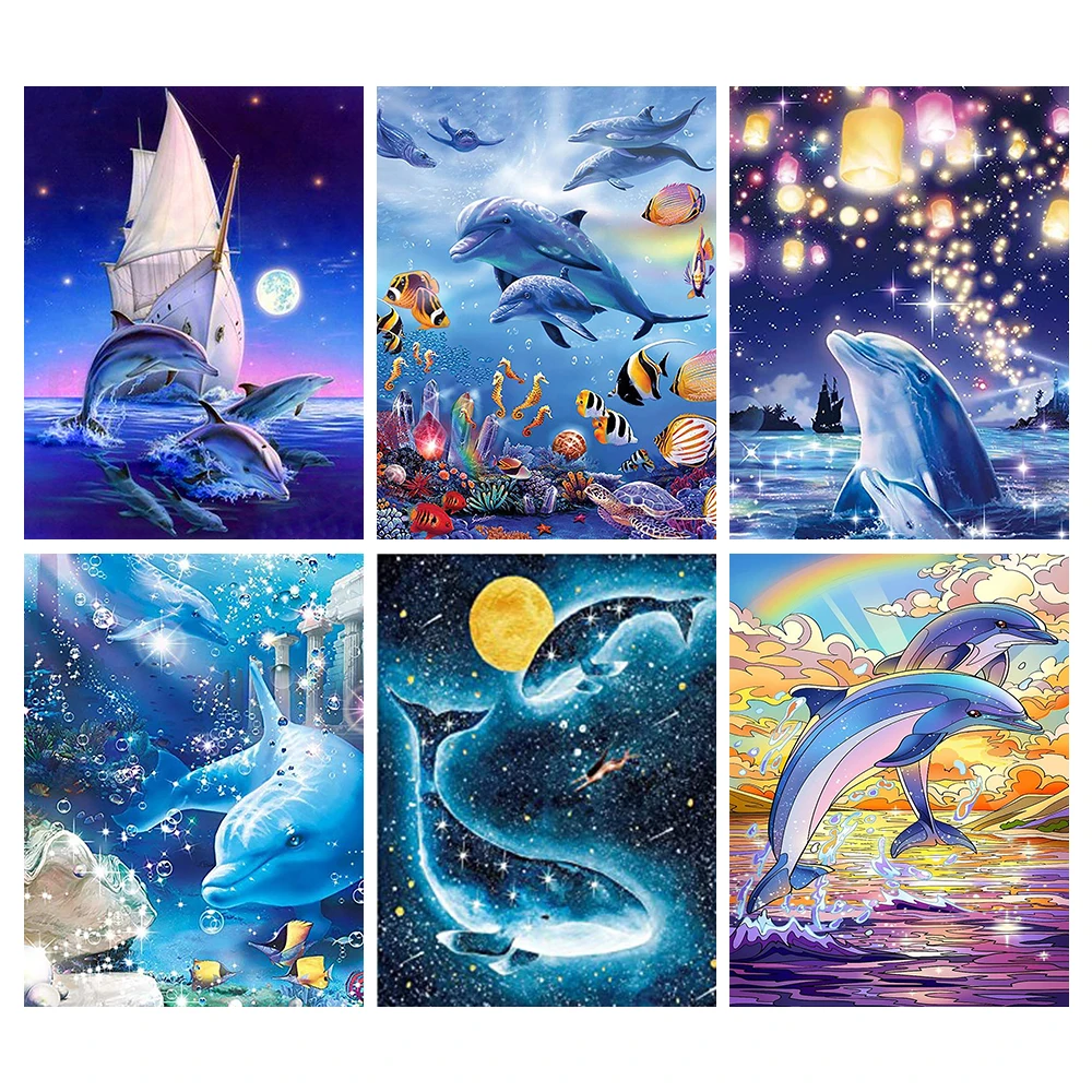 

YOUQU Animal Diamond Painting Full Diamond 5D DIY Diamond Art Dolphin Mosaic Embroidery Kit Home Decoration Exquisite Gifts