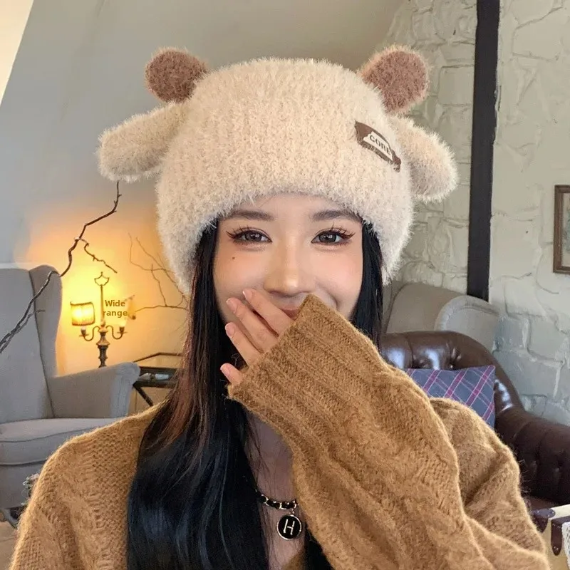Милая плюшевая шапка с рогами оленя осенне-зимняя утолщенная теплая флисовой