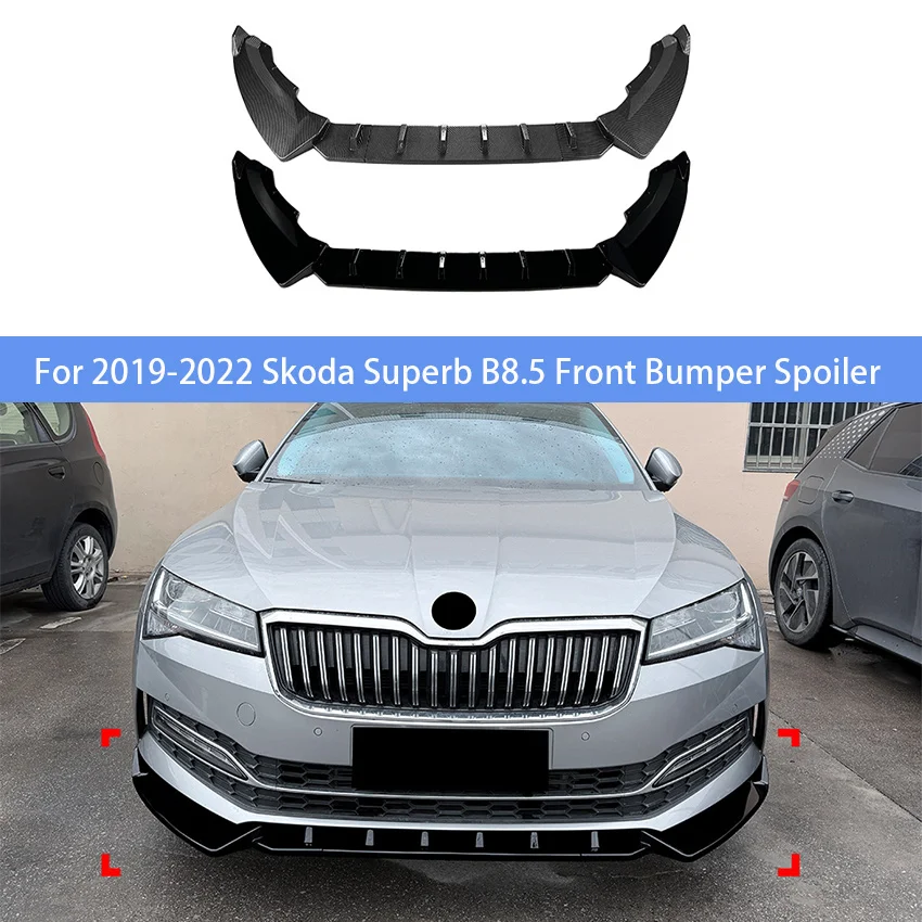 Фото Для Skoda Superb B8.5 2019-2022 годов: передний бампер, сплиттер, накладка-спойлер, диффузор, защитная накладка, глянцевый черный обвес, тюнинг №1