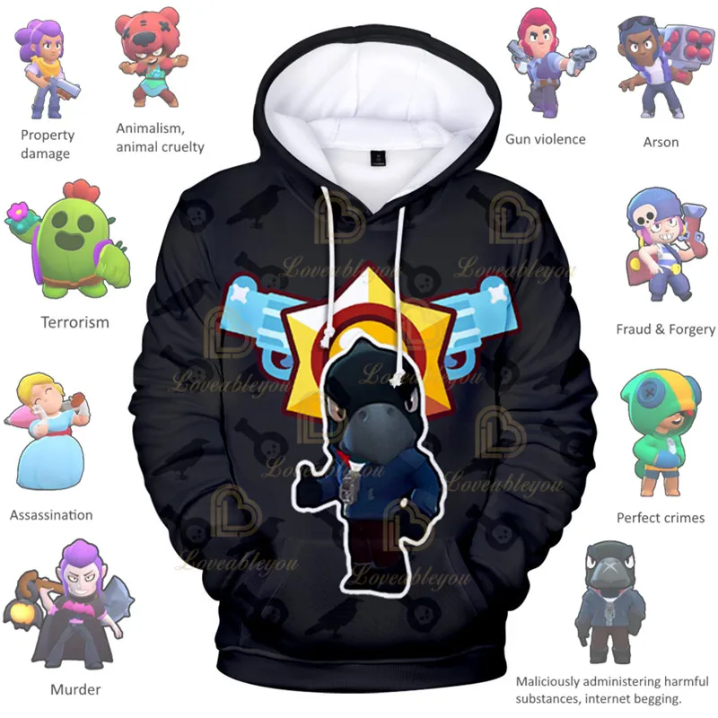

Browlingss Wanted Default Crow Boys Girls 3D Hoodie Sweatshirt Stars, Kids Shoot Game Cute Cartoon Clothing Birthday Gift
