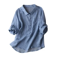 shuchan women shirts blouses back to the basics ramie solid peter pan collar three quarter sleeve top blusa mujer