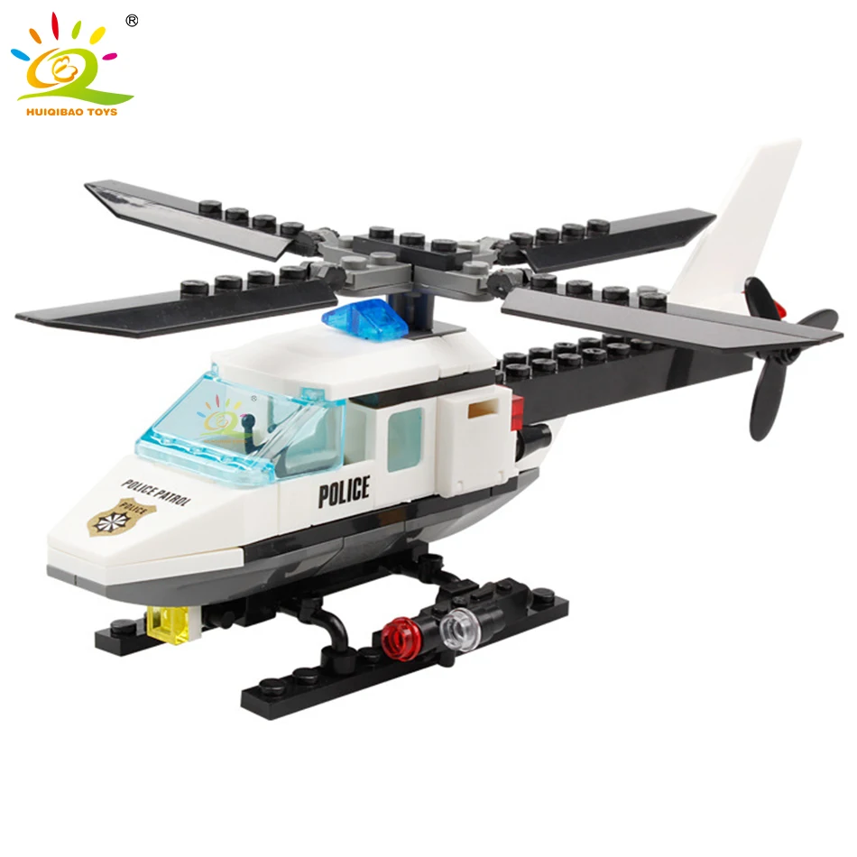 

HUIQIBAO 102 шт. вертолет городской полиции модель строительные блоки набор с 1 фигурой кирпичи развивающие игрушки для детей подарок для мальчиков