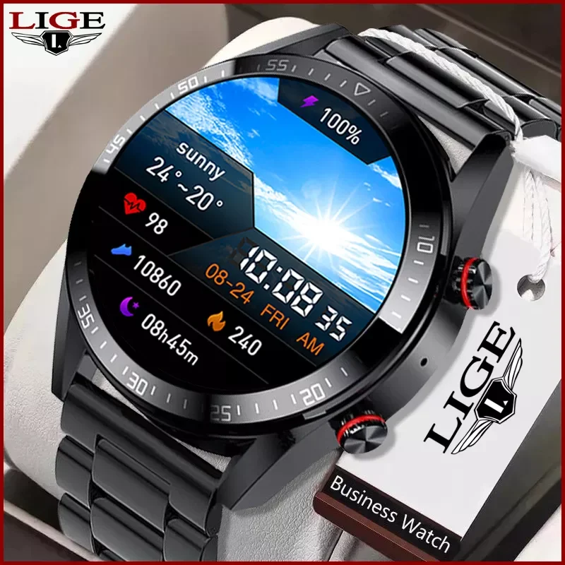 

LIGE New 454*454 Screen Smart Watch Men Always Display The Time Bluetooth Call Local Music Men Smartwatch For Huawei Xiaomi +Box