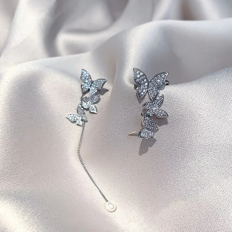 

2023 New Super Fairy Butterfly Drop Earrings Long Tassel Sweet Earrings Trend Asymmetrical Exquisite Ear Bone Clip