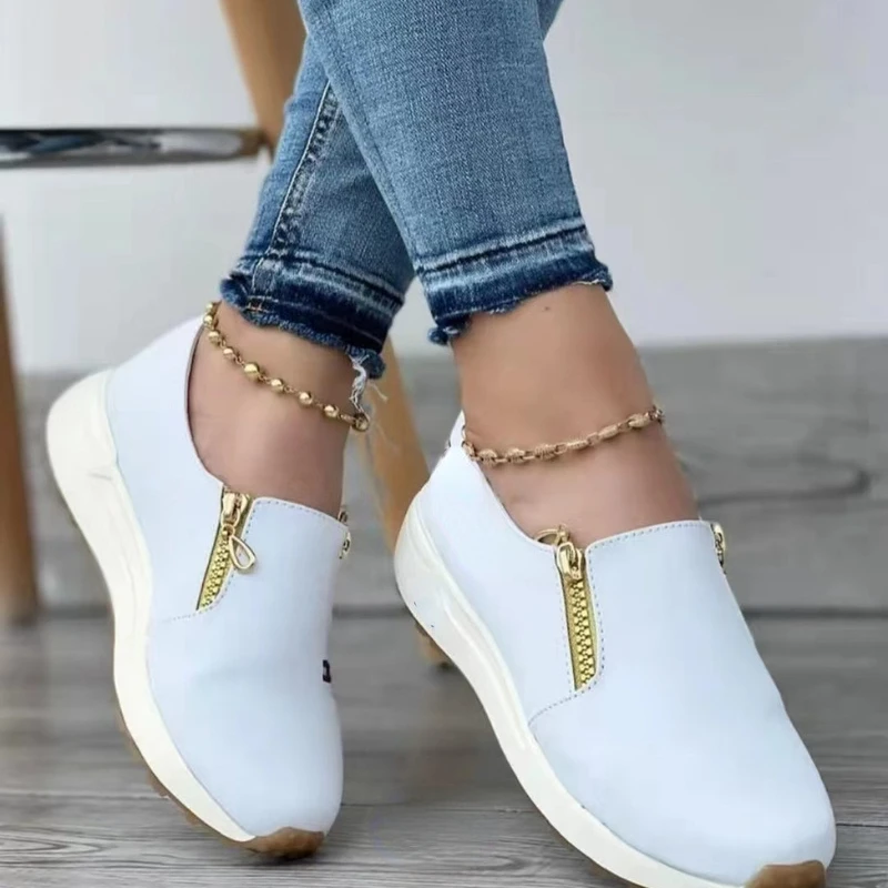 

Women Vulcanized Shoes Letter Zipper Loafers Ladies Sneakers Outdoor Wedge Heel Comfortable Female Casual Walking 43