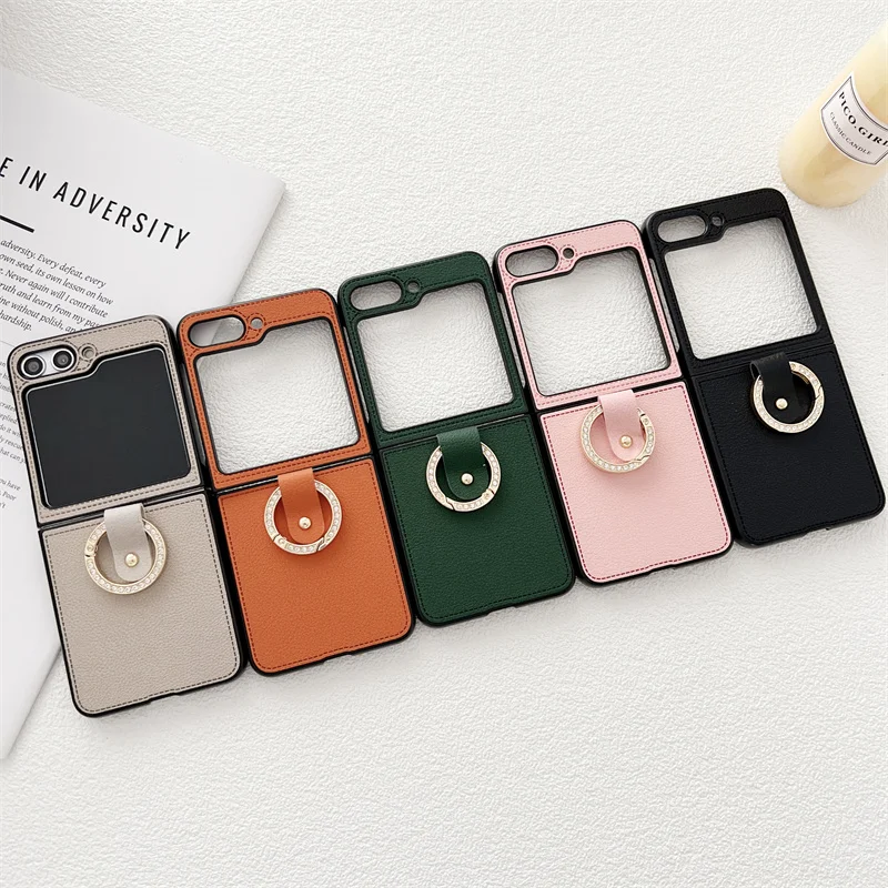 sFor Samsung Galaxy Z Flip 5 Case With Ring Buckle Retro PU Leather Shockproof Phone Cases For Samsung Galaxy Z Flip 5 5G 2023