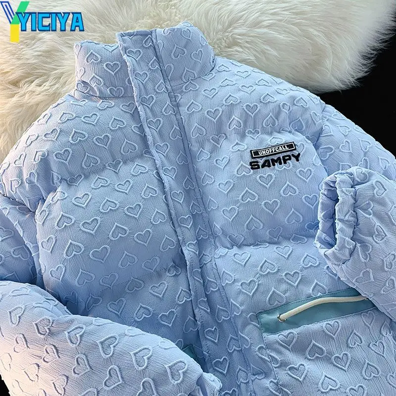 YICIYA Woman's Winter Parkas 2023 Stand Collar Cotton Jacket Tide Casual Loose Wind Thickened Bread Cotton Jacket Coat For Women