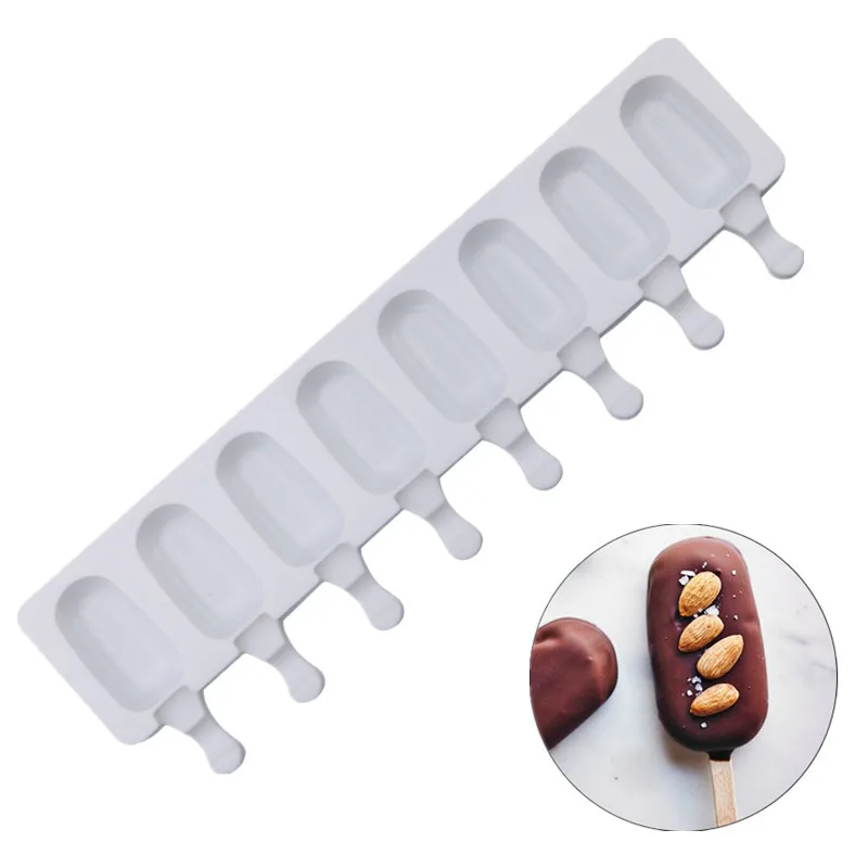 

4/8 Hole Silicone Ice Cream Forms Popsicle Molds DIY Homemade Dessert Freezer Fruit Juice Ice Pop Cube Maker Mould With Sticks