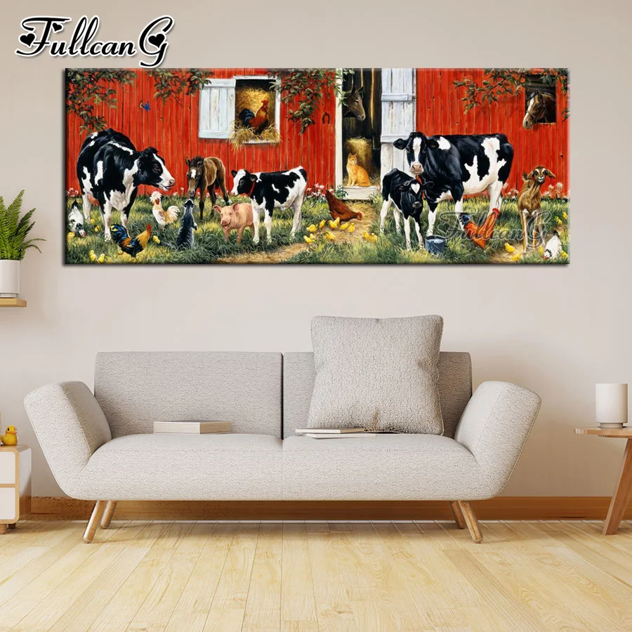 

FULLCANG farm cow 5d large diy diamond painting full drill square round rhinestone embroidery animal wall decoration FG0703