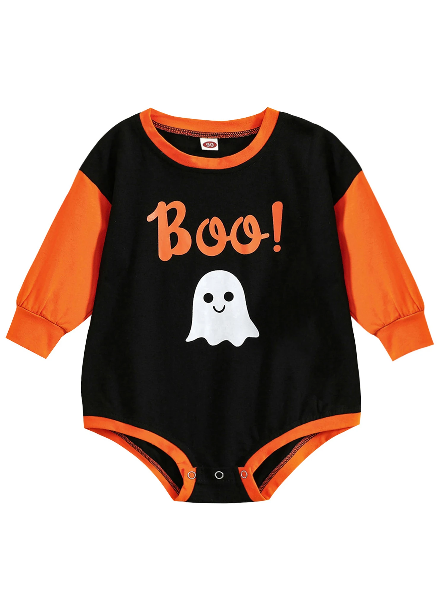 

Newborn Baby Boys Girls Halloween Romper Long Sleeve Ghost Print Contrast Color Pullover Top Fall Winter Clothes