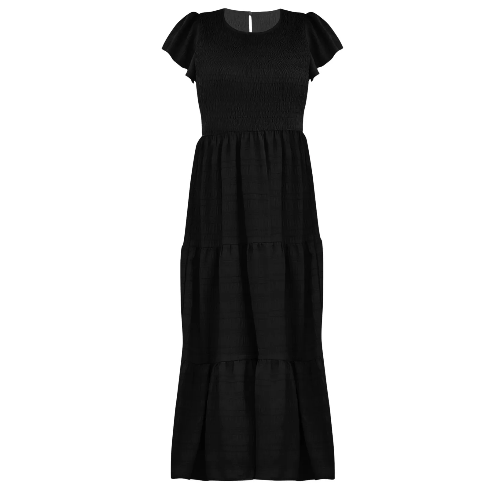 

Women'S Solid Color Flanged Fly Sleeve Hit Layering Large Swing Dress Birthday Dress for Women