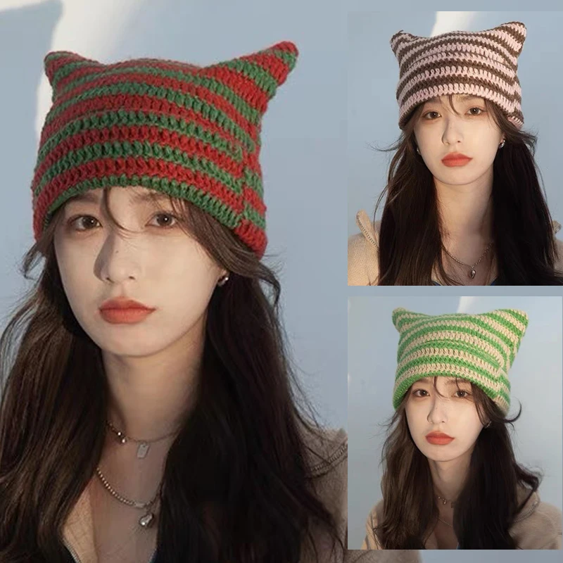 

Женская трикотажная Шапка-бини с кошачьими ушками