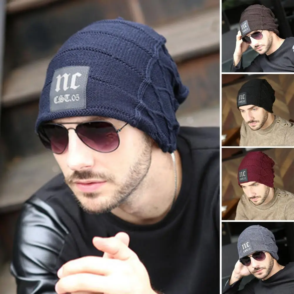 

Winter Hat Stylish Headwear Knitted Geometric Casual Men Skull Beanies for Outdoor Men Winter Beanie Men Hat