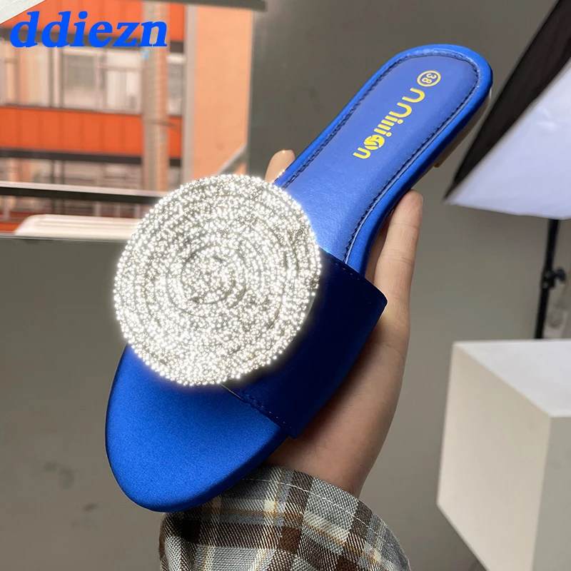 

Summer Slippers Shoes For Women 2023 Fashion Rhinestones Home Slippers Beach Female Slides Outside Flats Shoes Ladies Flip Flops