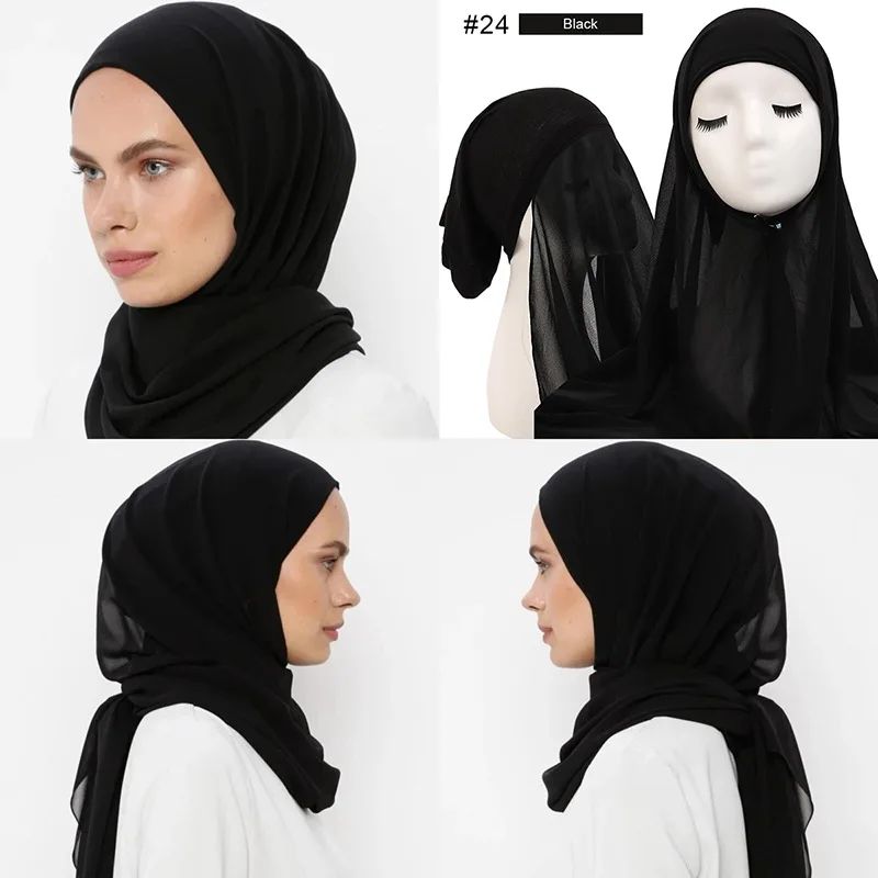 

Muslim Women Chiffon Lazy Hijab Scarf for Women Islam Inner Caps Headscarf Stretch Hijab Cover Headwrap Turbante 2022 New