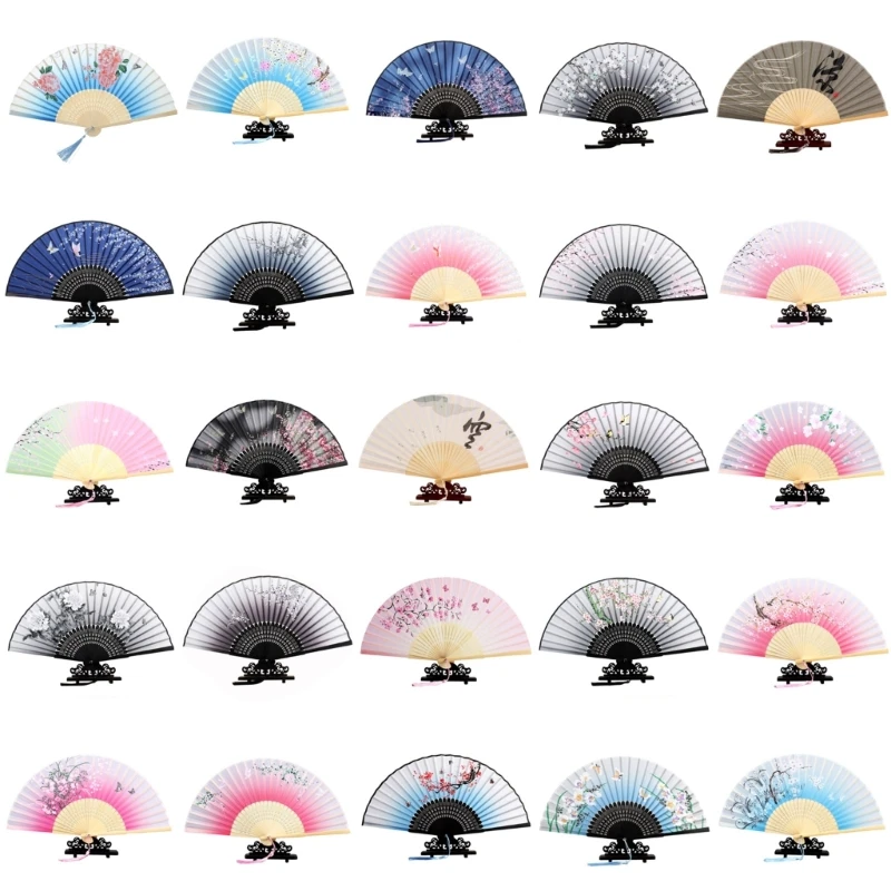 

Vintage Folding Fan with Handle Multipurpose Household Decoration Supplies for Wedding New Year Festival Decoration R7UB