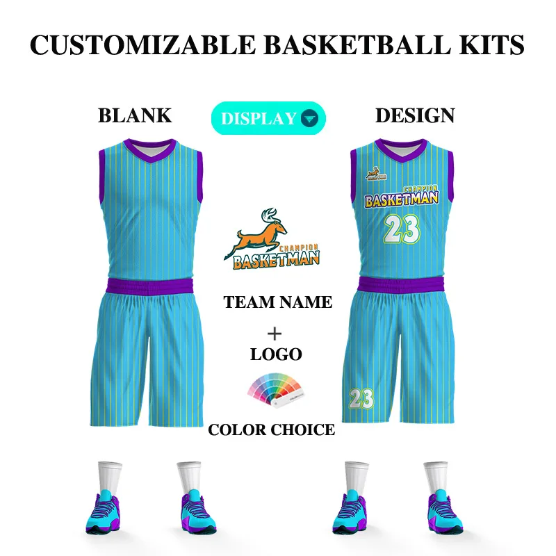 

High School College Basketball Kits Men Stripe Sublimation Customizable Team Name Logo Printed Jerseys Shorts Training Sportwear