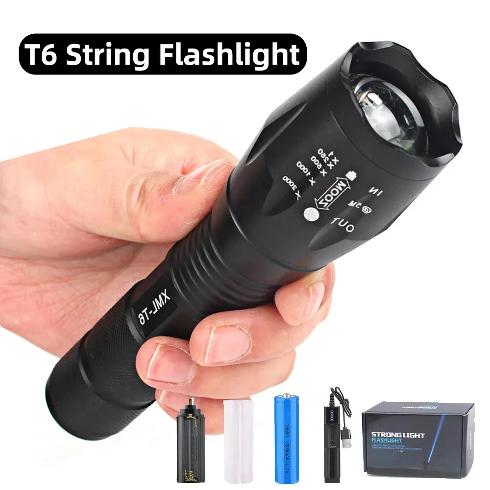 

Мощный T6 фонарик с USB-зарядкой, мощный супер яркий портативный фонарик, фонарик для кемпинга, охоты, рыбалки