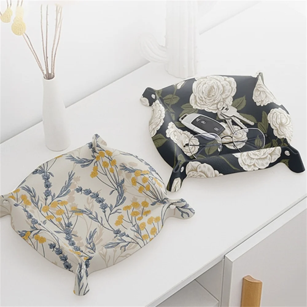 

Square Multifunctional Storage Tray For Wedding Party Foods Home Decoration Floral Print Jewelry Key Organizer Tray Accessories