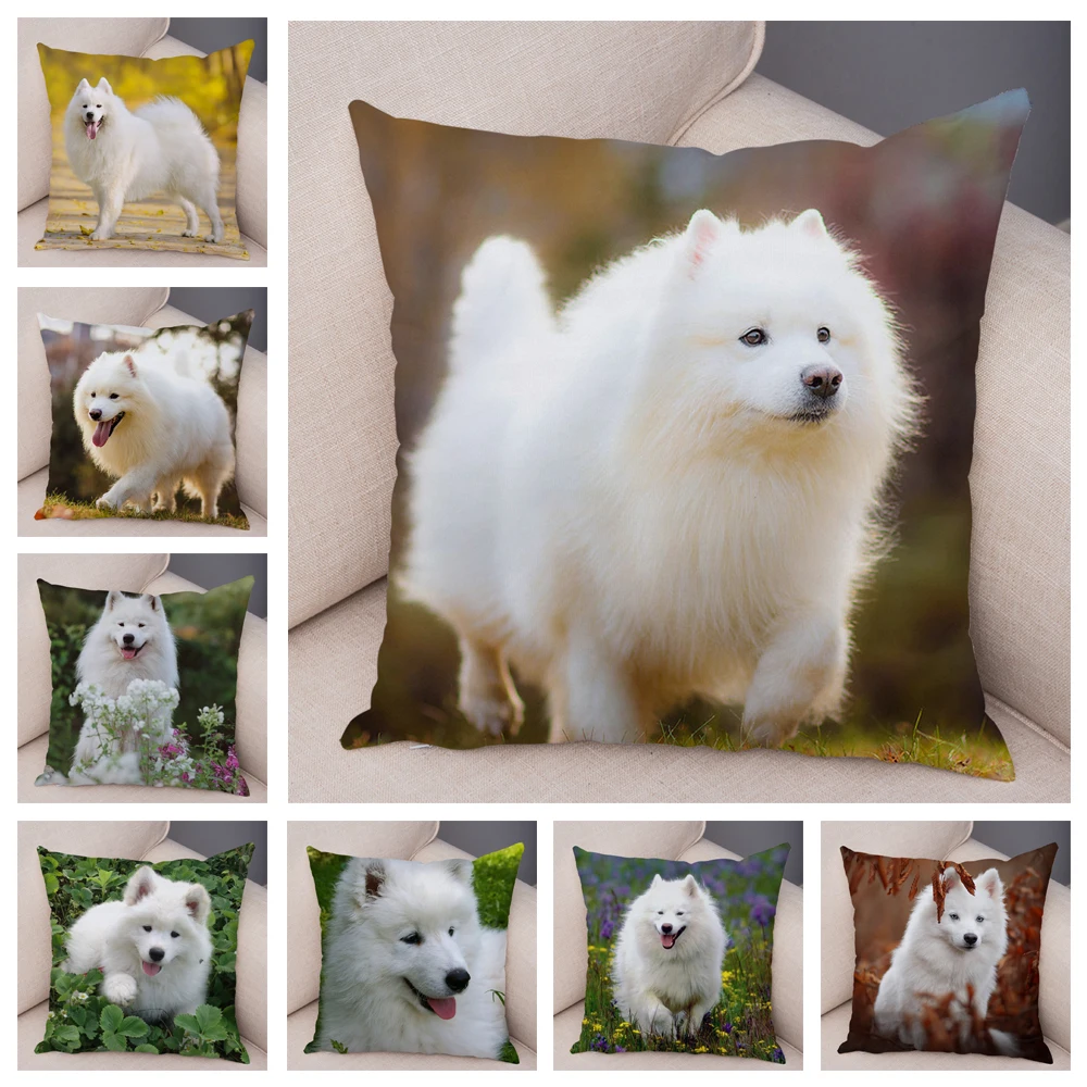 

Cute White Dog Samoyed Cushion Cover Decor Cute Pet Animal Pillowcase Sofa Kids Room